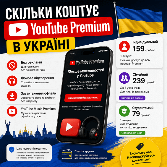 Скільки коштує YouTube Premium в Україні
