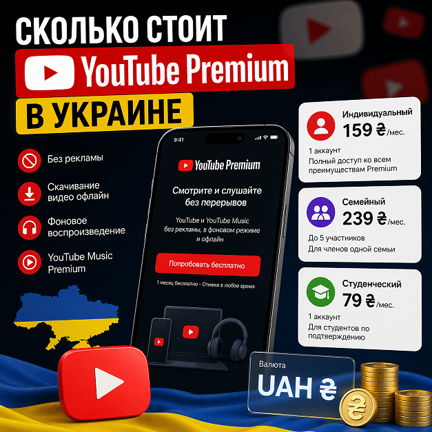 Сколько стоит YouTube Premium в Украине