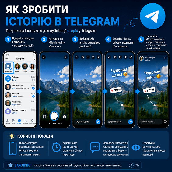 Як зробити історію в Telegram