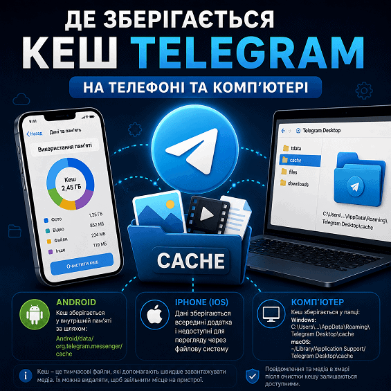 Де зберігається кеш Telegram
