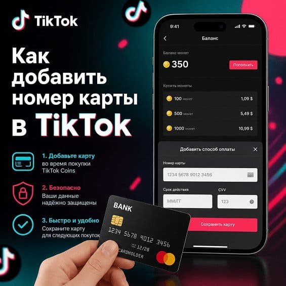 Как добавить номер карты в TikTok